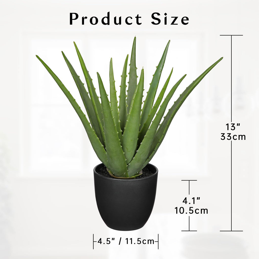 Fake Succulent Aloe Vera Plants 13 Inch Large Artificial Succulents with Black Pot Faux Aloe Potted Plant for Desk
