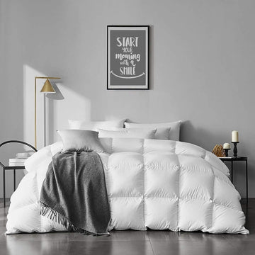Lightweight Feather Down Comforter King - Ultra Soft 100% Organic Cotton Quilted Duvet Insert