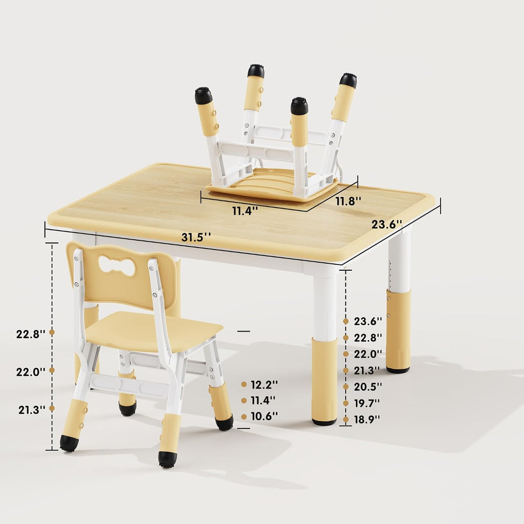 Adjustable Toddler Table and Chair Set, 31.5" L x 23.6" W Beige