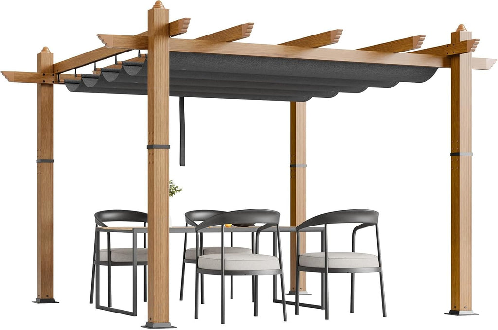 10x10 Ft Outdoor Retractable Pergola with Adjustable Roof Modern Metal Patio Gazebo