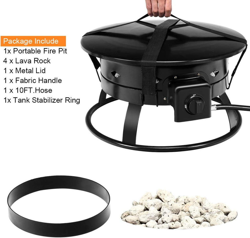 Portable Propane Fire Pit, 19" Outdoor Firepit