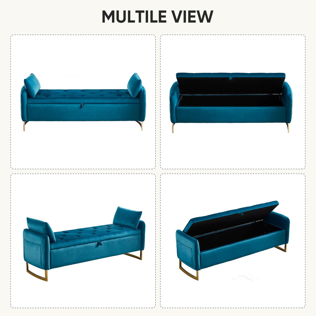 Storage Bench, 65 Inch End of Bed Bench Vintage Green