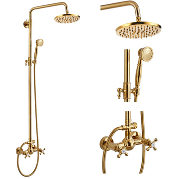 Exposed Shower System 8'' Head with Handheld Polished Gold
