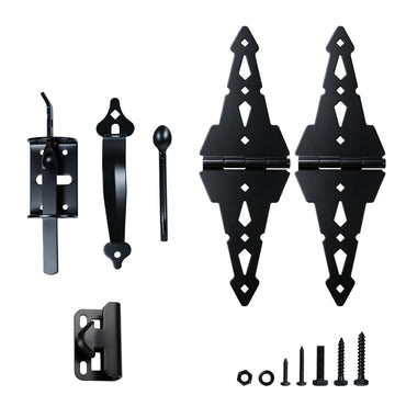 8 Inch Gate Hinge and Thumb Latch Set, Heavy Duty Strap Fence Hinges Hardware Kit, Rustproof Matte Black Steel for