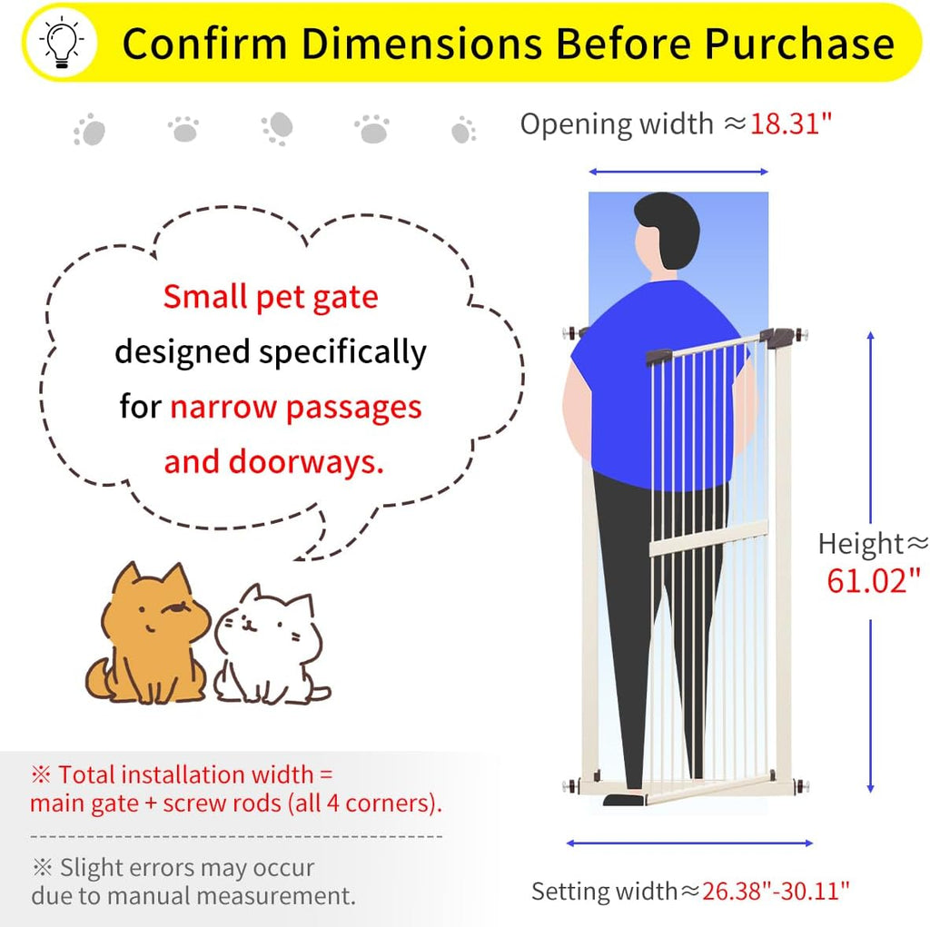 61.02" Extra Tall Pet Gate for Cat Dog 26.38"-30.11" Wide Cream
