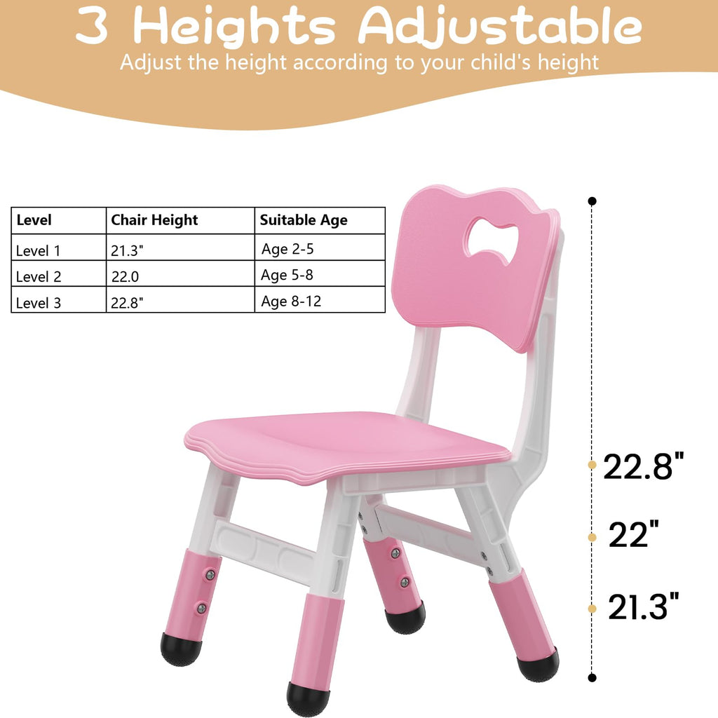 Kids Chair 2 Pack, 3 Level Height Adjustable Toddler Chairs, Pink