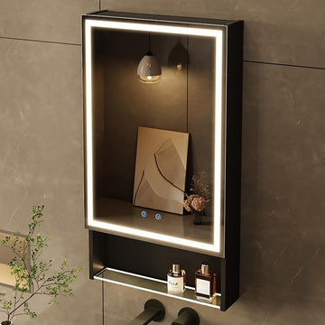20"×34" Lighted Medicine Mirror Cabinet with Storage Adjustable Brightness 3 Color Temperature Lighting Anti-Fog