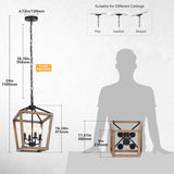 4 Light Farmhouse Chandelier, Rustic Ceiling Light Lantern Light Fixture with Wood Painted Metal Cage and Adjustable Chain, E12 Base Geometric Hanging Light Fixture for Entryway, Kitchen, Indoor A128-B0BGXDWP1X