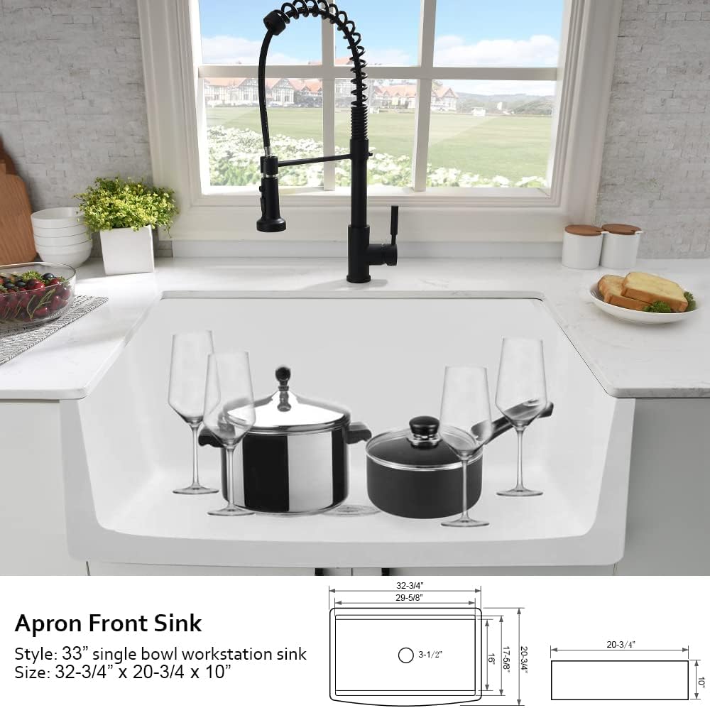 33 Inch Farmhouse Sink White Fireclay Porcelain Ceramic Farm Sink | 33x21 Farmhouse Kitchen Sink,Apron Front