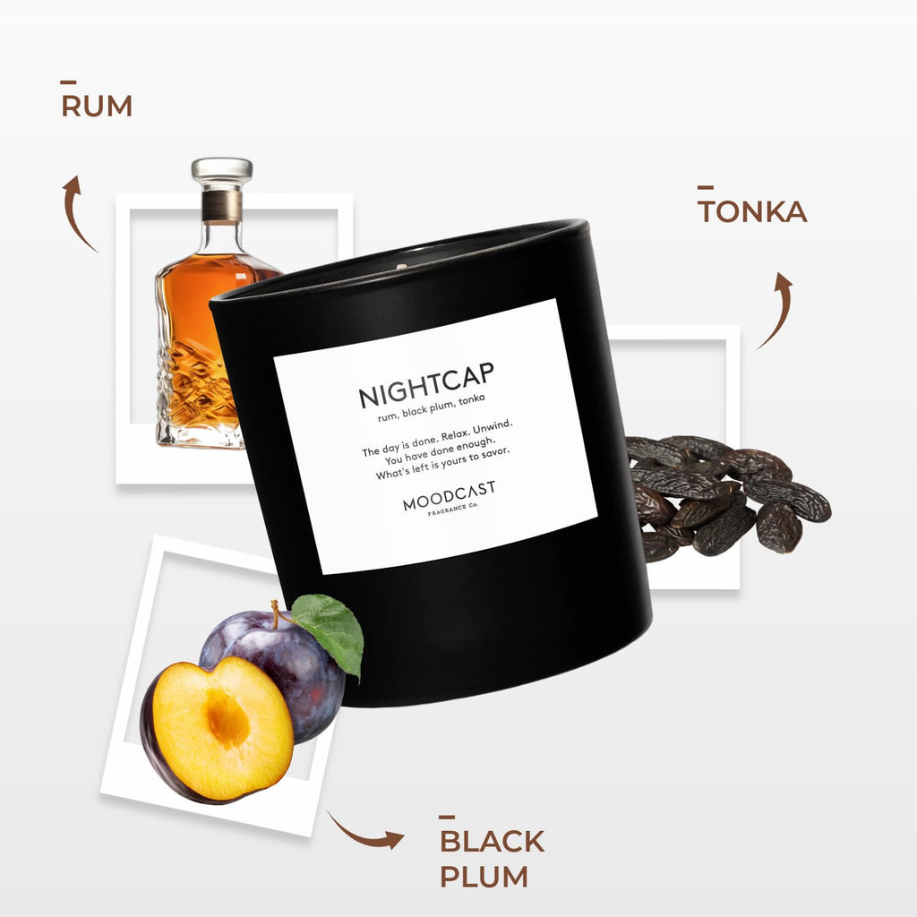 Nightcap Scented Candle - Aesthetic Candle, Rum, Black Plum & Tonka, Clean Coco Wax Blend, Vegan, Paraben-Free