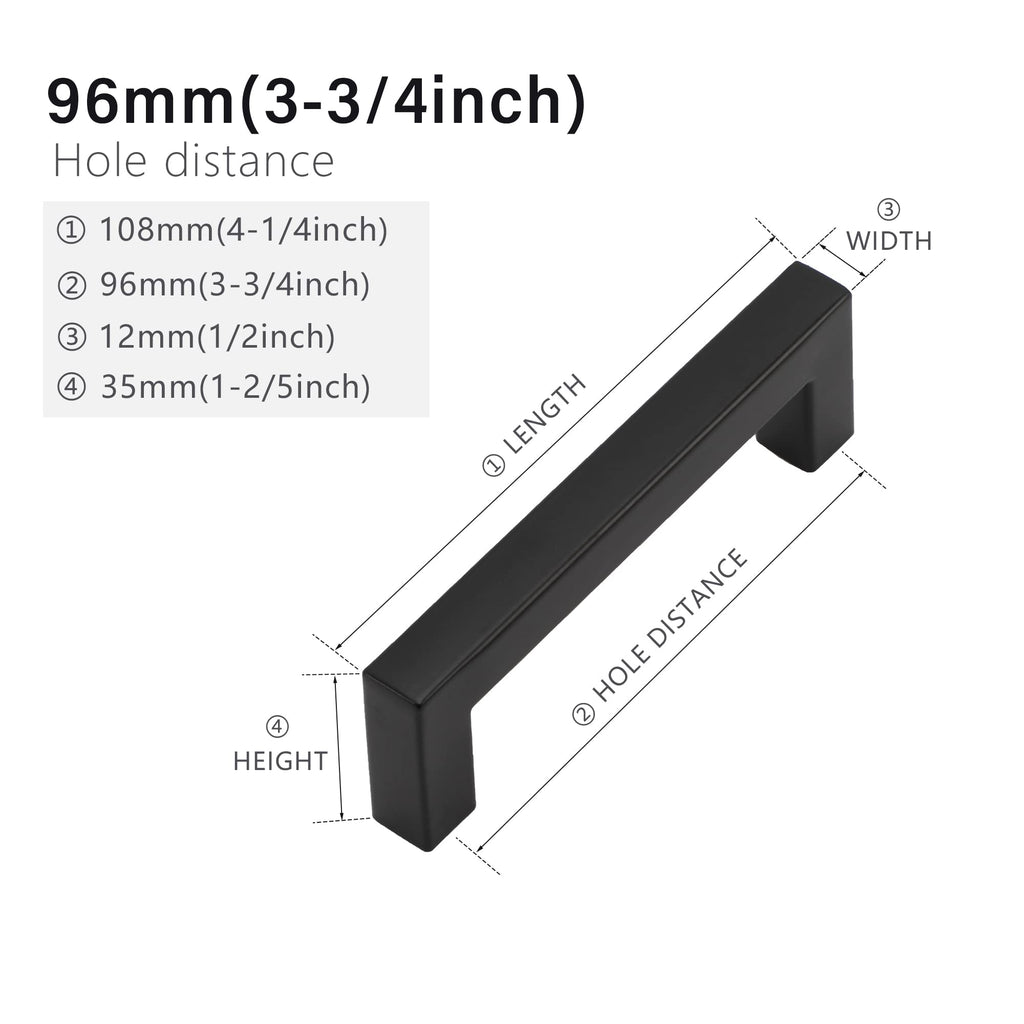 40 Pack 3-3/4 Inch Black Cabinet Pulls, Square Drawer Handles