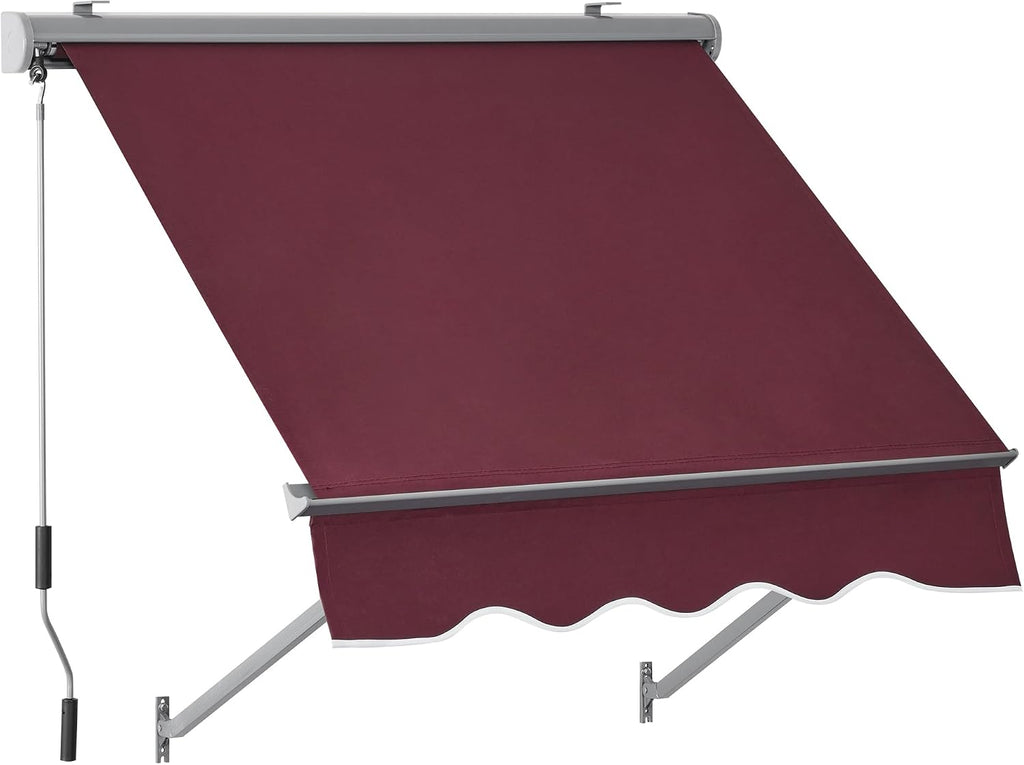 Patio Window Awnings 48" with Aluminum Frame, Fully Assembled Manual Retractable Sunshade Canopy for Windows & Doors