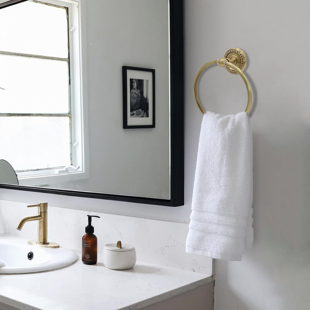 4 Piece Antique Brass Gold Bathroom Accessories Set - 24" Towel Holder, Antique Bar Brass Bath Accessories - Wall