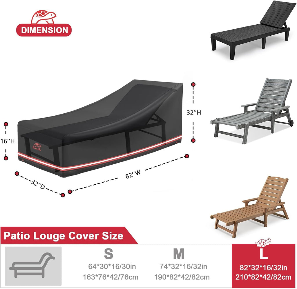 Patio Lounge Chair Cover Waterproof Heavy Duty Outdoor Chaise Lounge Covers with Air Vent, 1 Pack - 82L x 32W x 32H