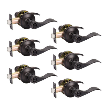 6 Pack Bronze Lever Door Handles Privacy Door Levers Keyless Bedroom/Bathroom Door Knobs, Rubbed Bronze Interior Door