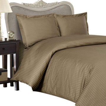Italian 250 Thread Count Egyptian Cotton Queen Size, Taupe Stripe, Duvet Cover Set Set Includes 1 Duvet Cover and 2