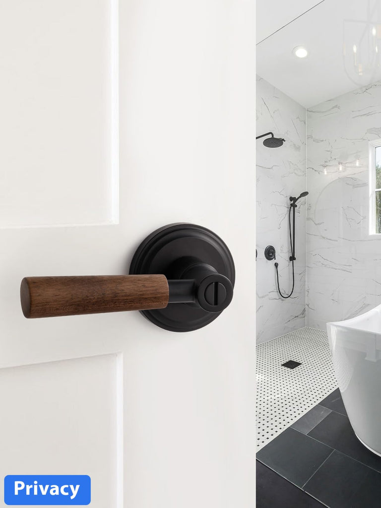 Door Handle Black Keyless Privacy Wood Door Lever, 1 Pack