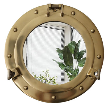 12inch Nautical Decor Porthole Wall Mirror, Polished Brass, Mirror, Pirate Decor, Shipwrecked Victorian