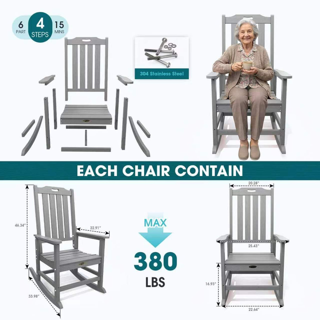 Outdoor Rocking Chair, Oversized HDPE Patio Rockers