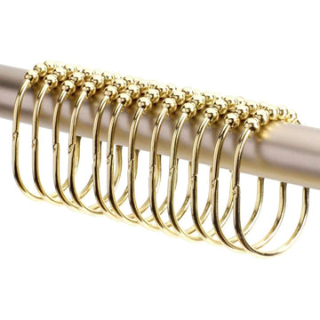 Wide Shower Curtain Rings - Set of 12 Easy Glide Rollers with Decorative Gold Finish - Stainless Steel Shower Hooks