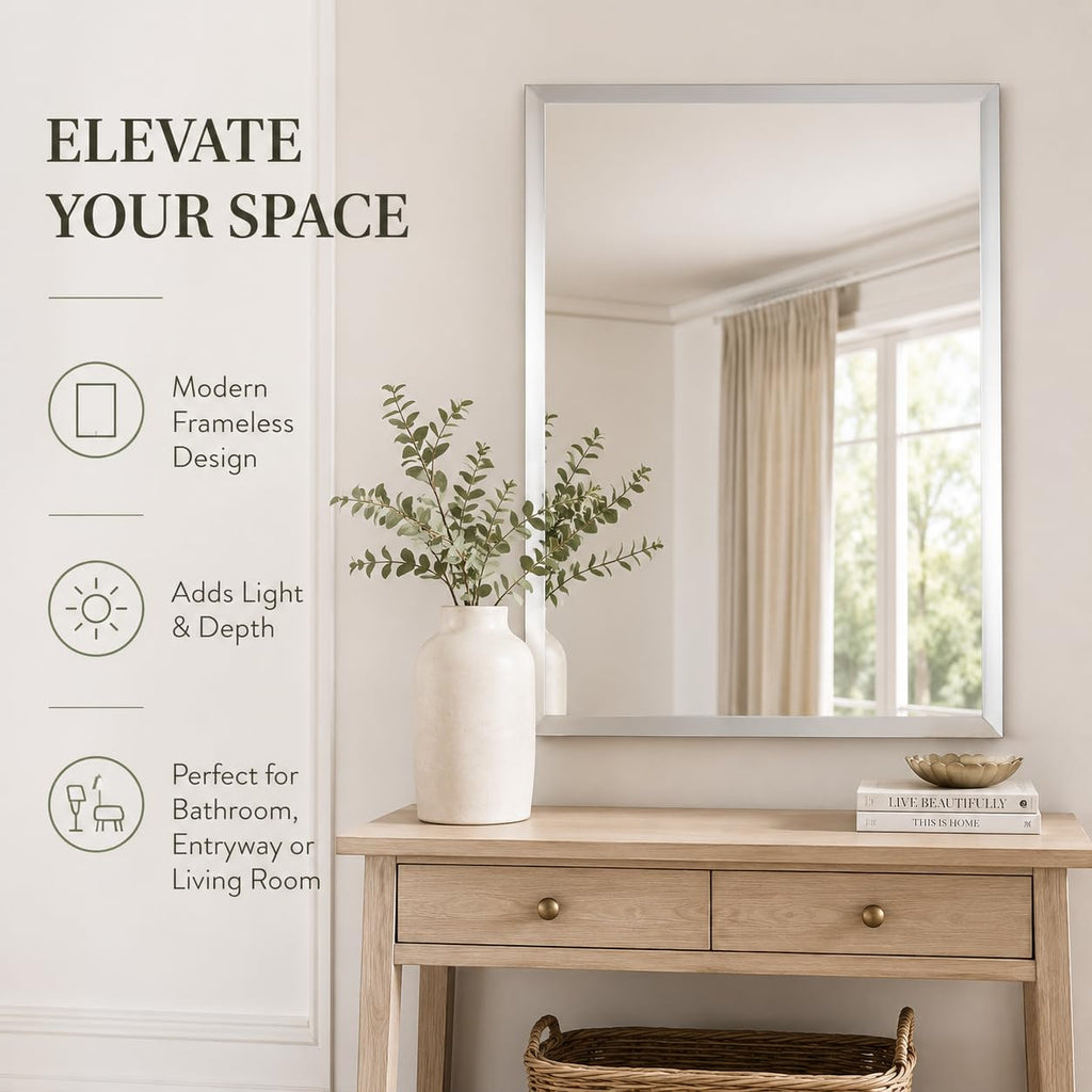 24x36 Inch Rectangle Frameless Bathroom Mirror