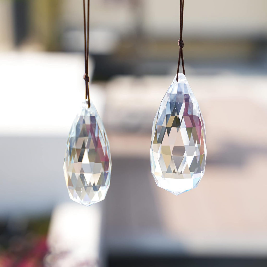 Set 2 Crystal Prism Clear Faceted Glass Olive Prisms Chandelier Crystal Hanging Ornaments for Christmas Tree DIY