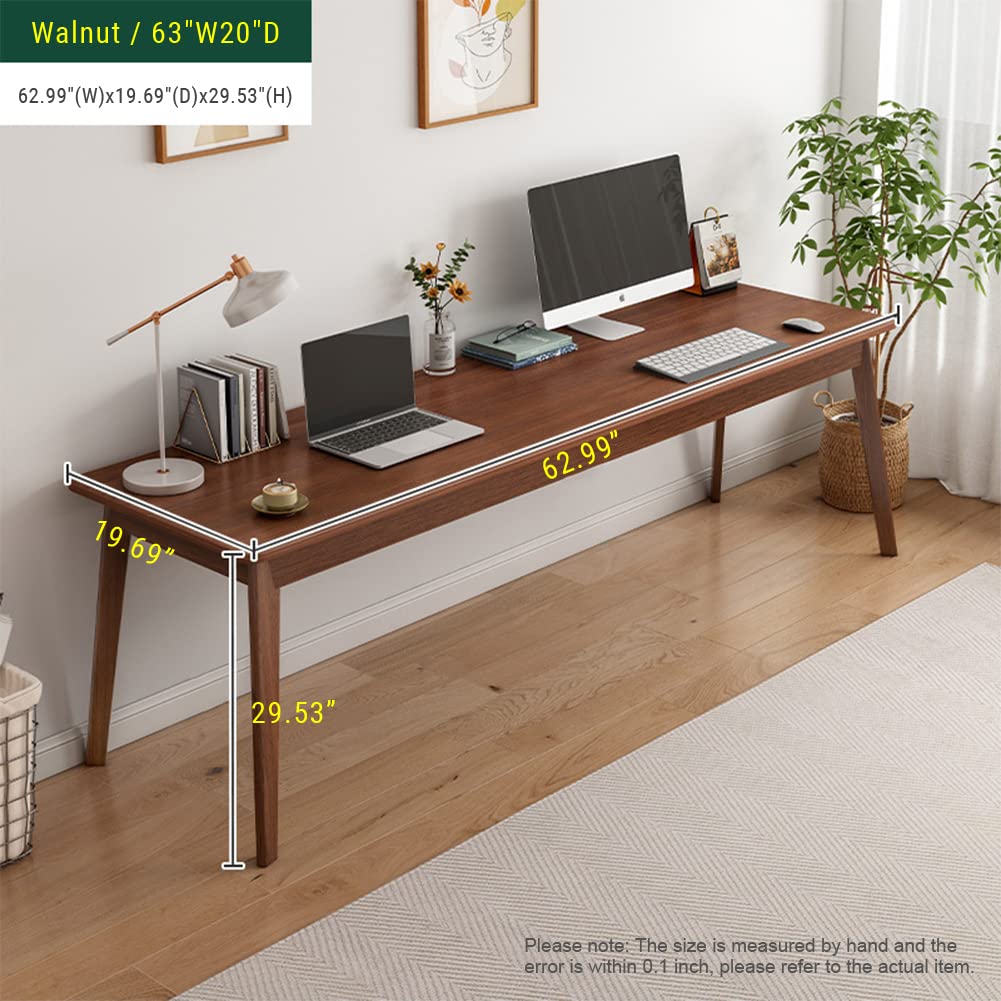 Mid-Century Long Desk Table, 63" W x 20" D, Walnut