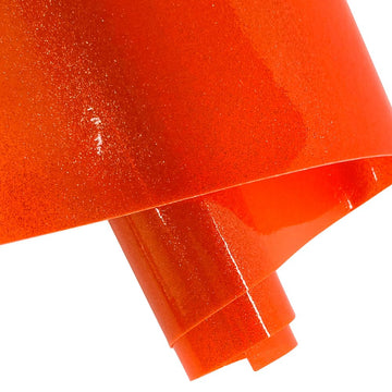 Orange Transparent Glitter Vinyl Roll, 0.7 mm Solid Clear PVC Jelly Vinyl Crafts Fabric, 12"×48"