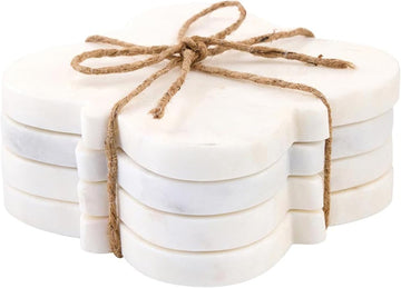 Marble Coasters for Drinks Arabesque Round Drink Coaster, White - Set of 4