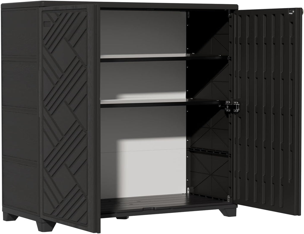 Indoor/Outdoor Storage Cabinet Waterproof, 34"x15"x34" Plastic Outdoor Storage Box for Garden Balcony Bathroom, All