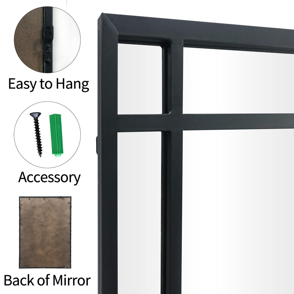 Black Rectangle Mirror, Farmhouse Decorative Wall Mirror, Fireplace, Accent Wall Decor (Black1, 34" x 24")