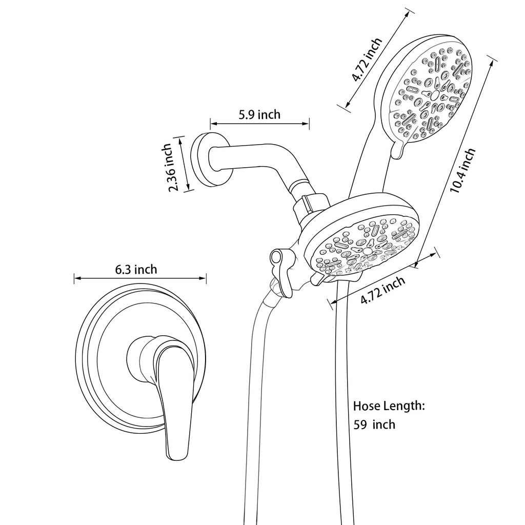 Dual Shower Faucet Set with Valve High Pressure Dual 2 in 1 Shower Combo Set Shower System with Handheld Showerhead