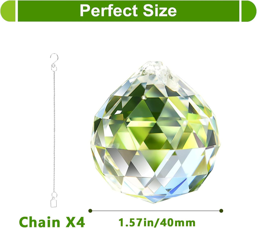 Sun Catcher with Chain & Hook for Easy Hanging - 4 Pack 40mm Rainbow Maker Prism