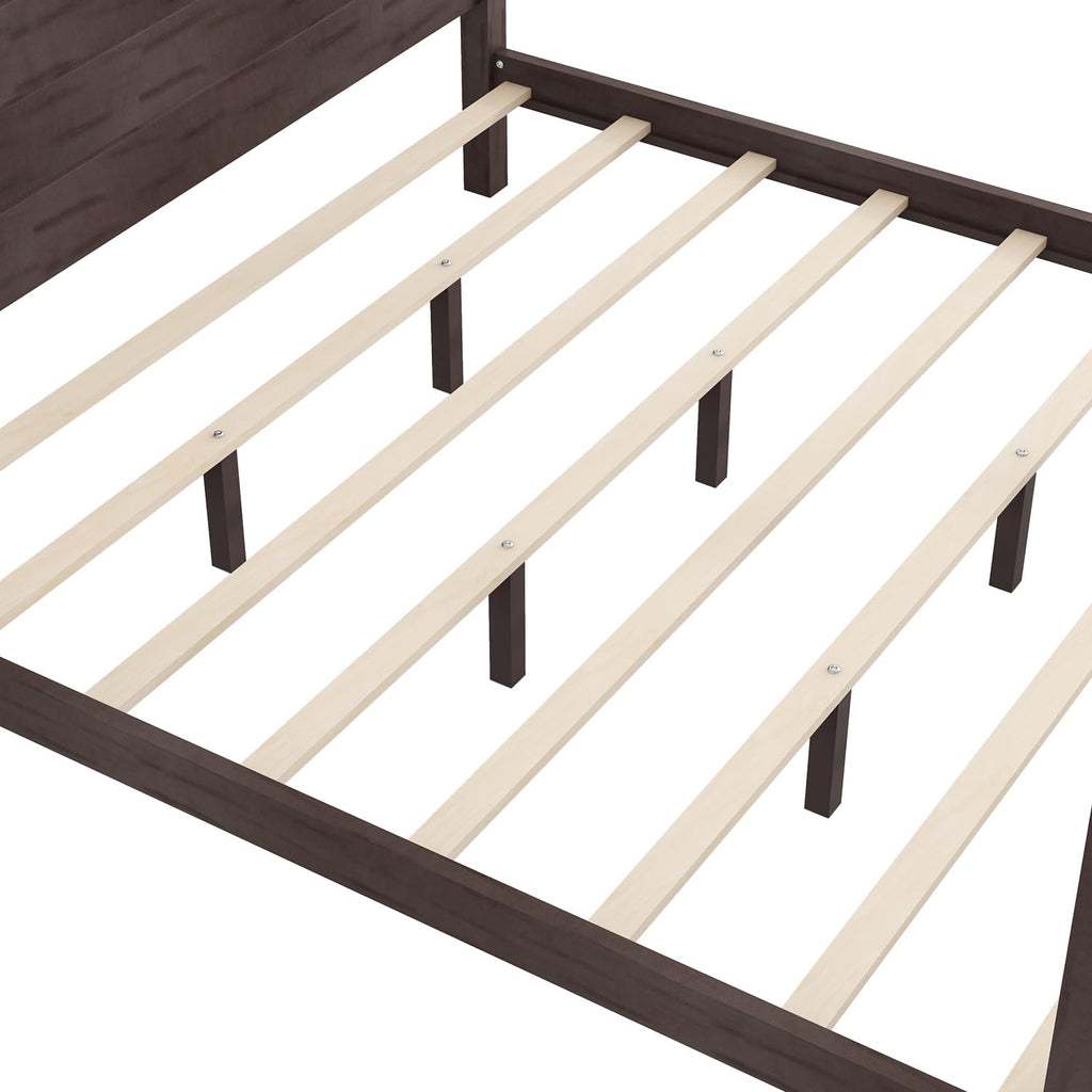 Wood Canopy Bed Frame with Headboard and Storage, Brown