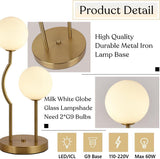 Mid Century Gold Globe Table Lamp 2-Light Orb Modern Beside Desk Table Light with Milk White Glass Shade Metal Base