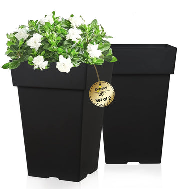 20 Inch Tall Planters for Outdoor Indoor Plants, Set of 2 Large Plastic Plant Pots Flower Pot Outdoor Planter for