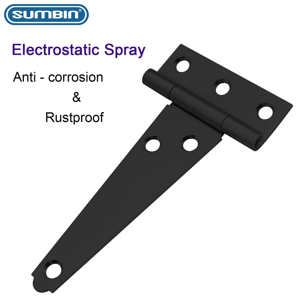 8 Inch Black T-Strap Shed Hinges, Heavy Duty Gate Strap Hinges for Barn Door, Shed or Wooden Fences (4 Pack)