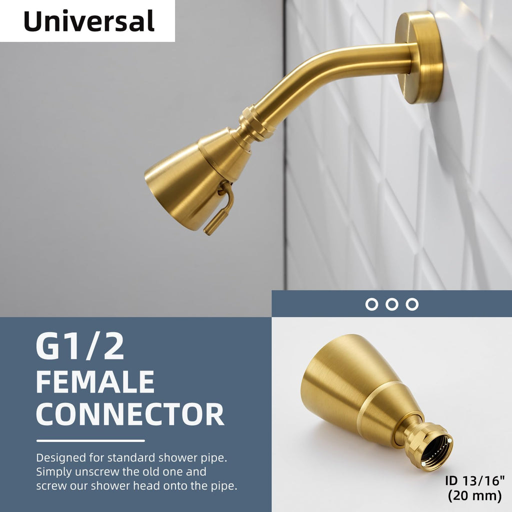 High Flow Shower Head Adjustable, G 1/2, Brushed Dark Gold