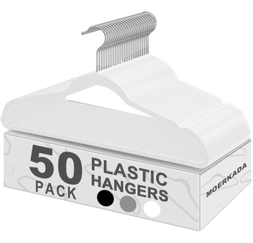 50 Pack Slim Plastic Clothes Hangers, White