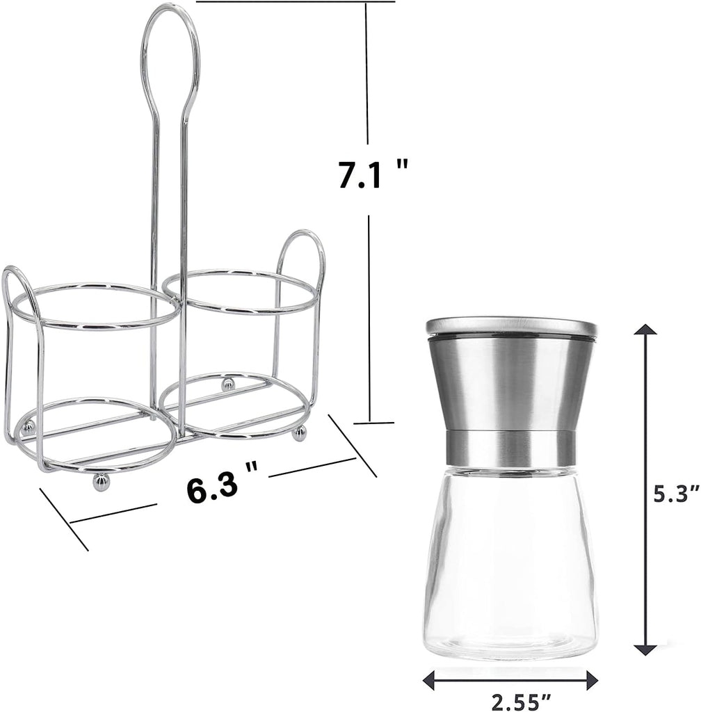 Salt and Pepper Grinder Set Refillable Adjustable Mill with Stand - Set of 2