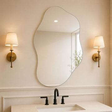 Asymmetrical Wall Mirror, 27.5 x 19.7 in Irregular Frameless Organic Shaped Mirror, Polished Beveled Glass, Modern