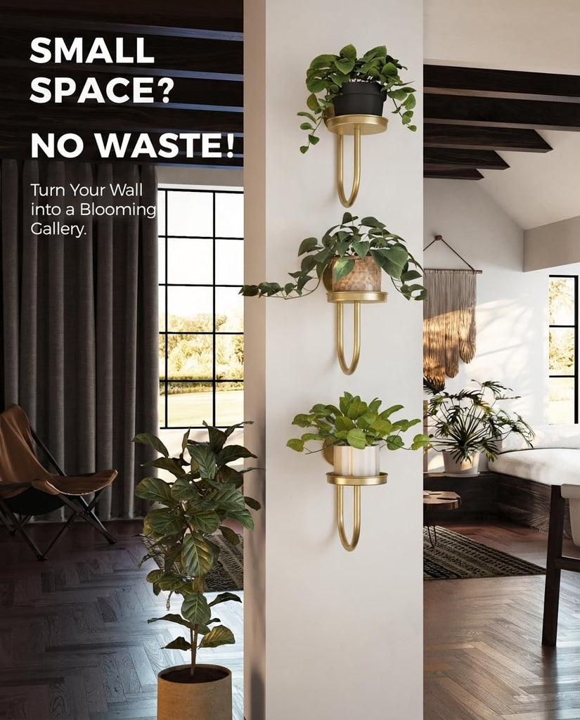 Wall Plant Holder for Hanging Planters, Gold, 3pcs