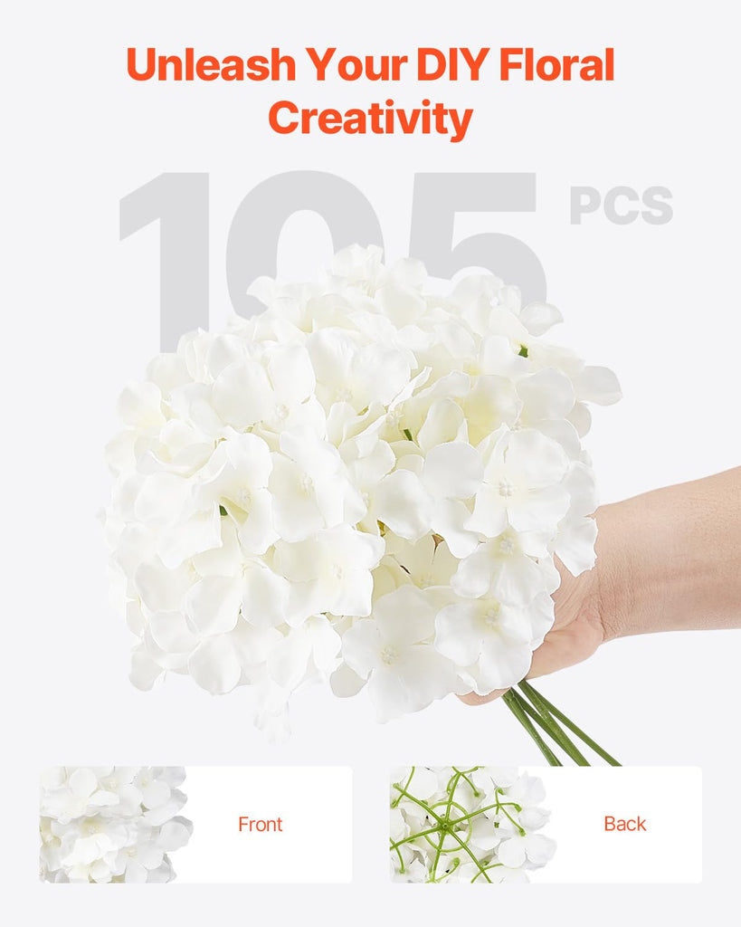 Artificial, 105 pcs Real Looking White Silk Fake Bulk, White Faux Bridal Shower with Stems for DIY Wedding Bouquets