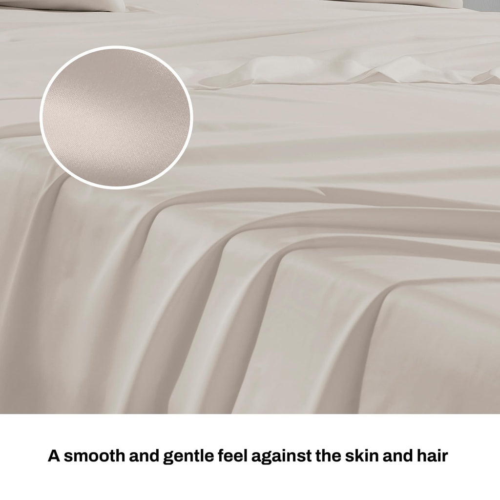Matte Satin Sheet Set Soft & Silky Linen Beige Full 4-Piece