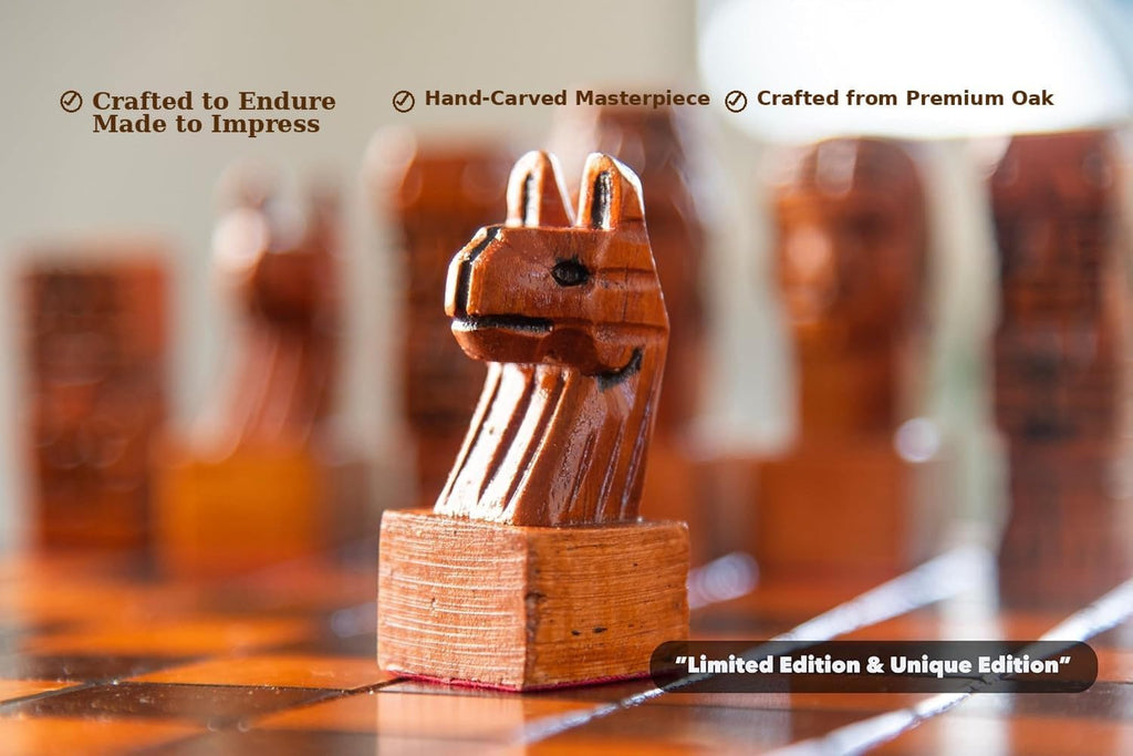 Hand Carved Luxury Chess Set Premium Oak Wood Board Decorative Artisan Pieces Set Gift Fancy Chess Set, Collectors