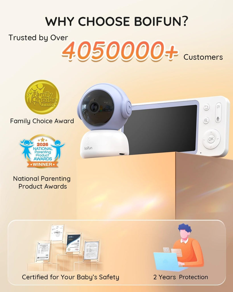 5" WiFi Baby Monitor with App, 2K Night Vision, Safe Encrypted, 2026