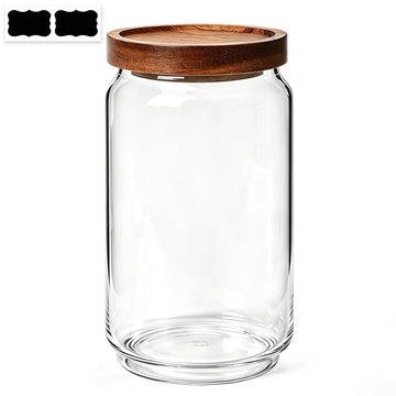 Glass Jar with Acacia Wood Lid 34oz 1Pack, Food Storage Container | 1.1Qt Canister, Oats Coffee Sugar Pasta Candy