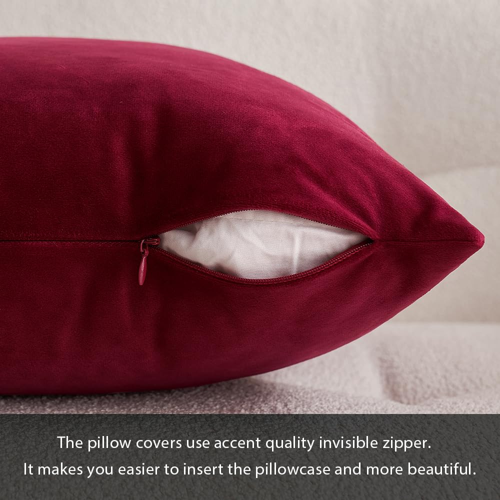 12x20 Inch Lumbar Velvet Christmas Throw Pillow Covers Wine Red