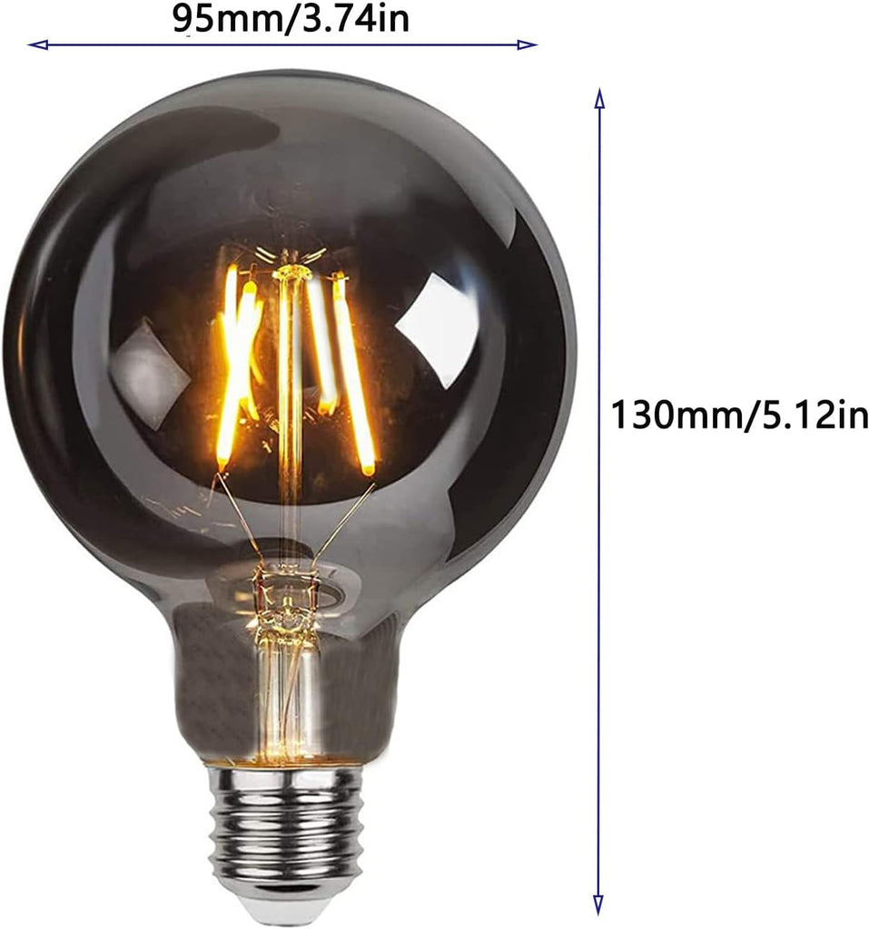 G95 G30 Decorative Light Bulb 4W 120V Globe LED Bulbs Warm White 2200K Smoke Grey Glass Edison Filament Bulbs E26/E27
