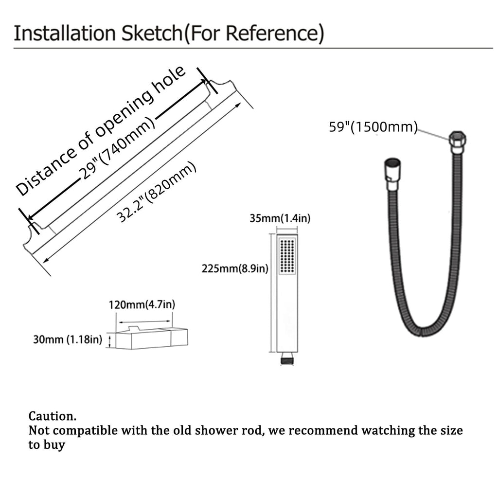 Matte Black Handheld Shower with Slide Bar Square Handheld Shower Head with Hose High-Pressure Shower Head with 29"